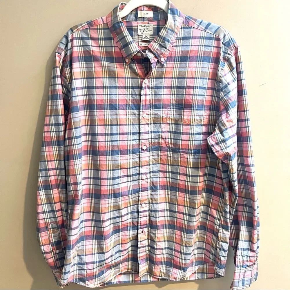 J Crew pink/ blue organic cotton button down Sz L